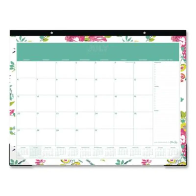 Day Designer Peyton Academic Desk Pad, Floral Artwork, 22 x 17, Black Binding, Clear Corners, 12-Month (July-June): 2025-2026 - Desk Pad Calendars | Blue Sky