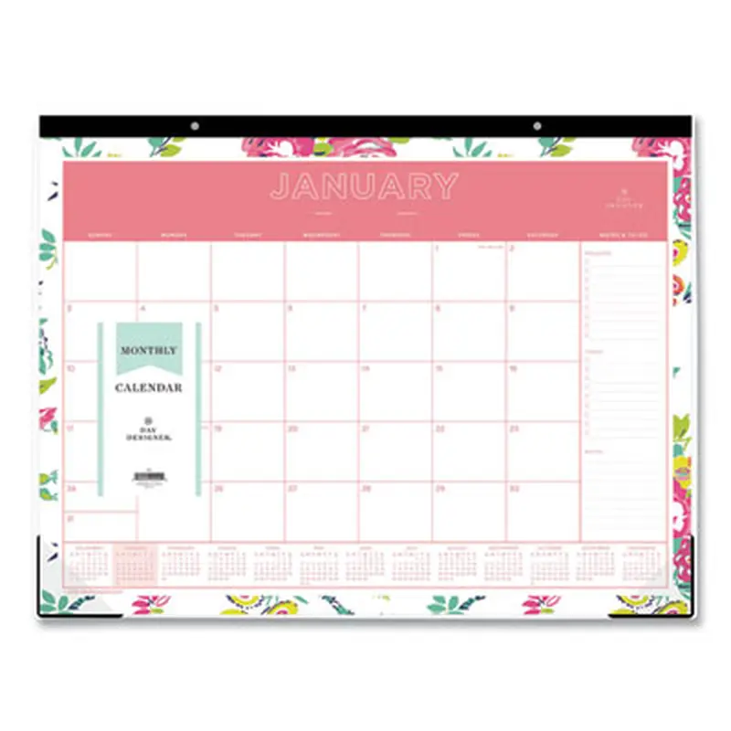 Day Designer Peyton Desk Pad Calendar, Floral Artwork, 22 x 17, Black Binding, Clear Corners, 12-Month (Jan to Dec): 2026 - Desk Pad Calendars | Blue Sky