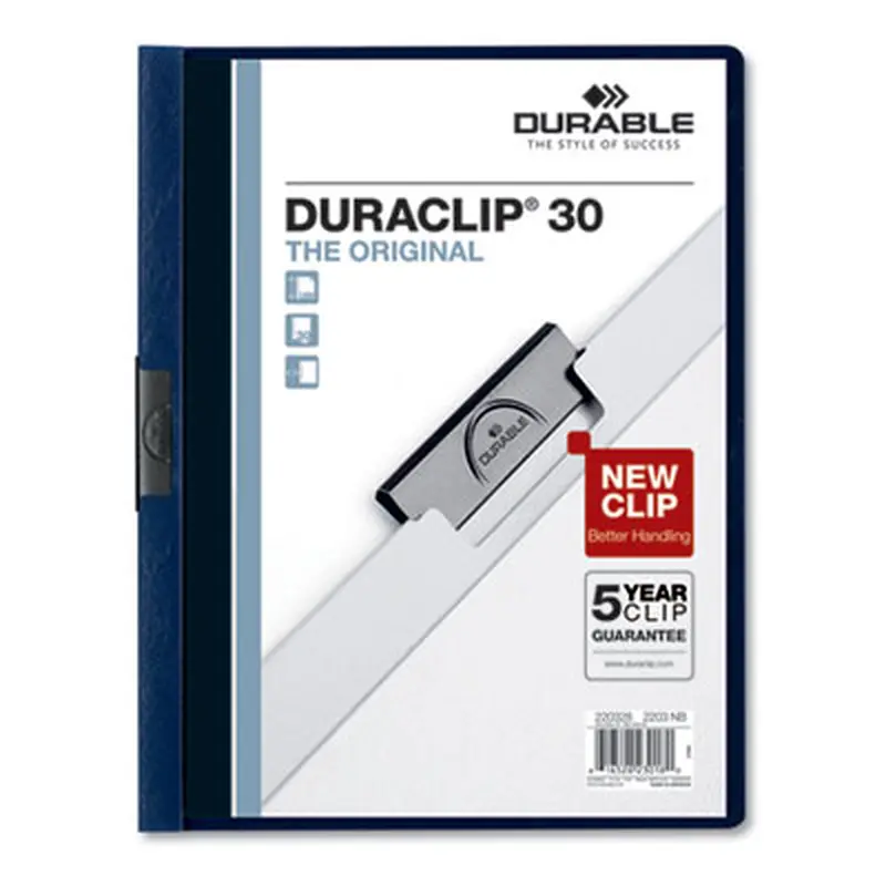 DuraClip Report Cover, Clip Fastener, 8.5 x 11, Clear/Navy, 25/Box - Report Covers | Durable
