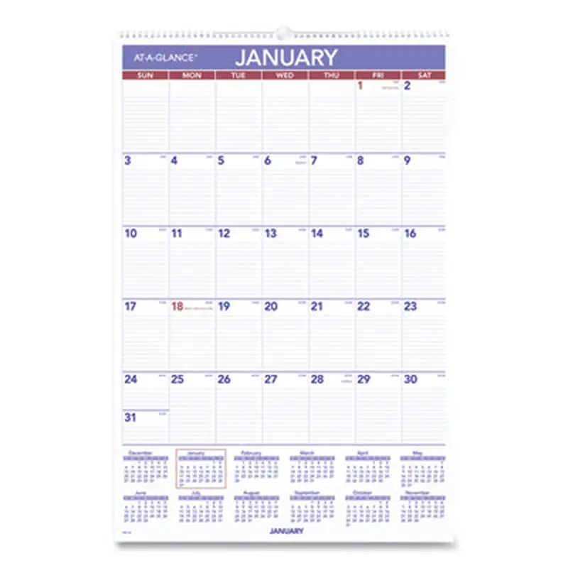 Monthly Wall Calendar with Ruled Daily Blocks, 20 x 30, White Sheets, 12-Month (Jan to Dec): 2026 - Wall Calendars | AT-A-GLANCE