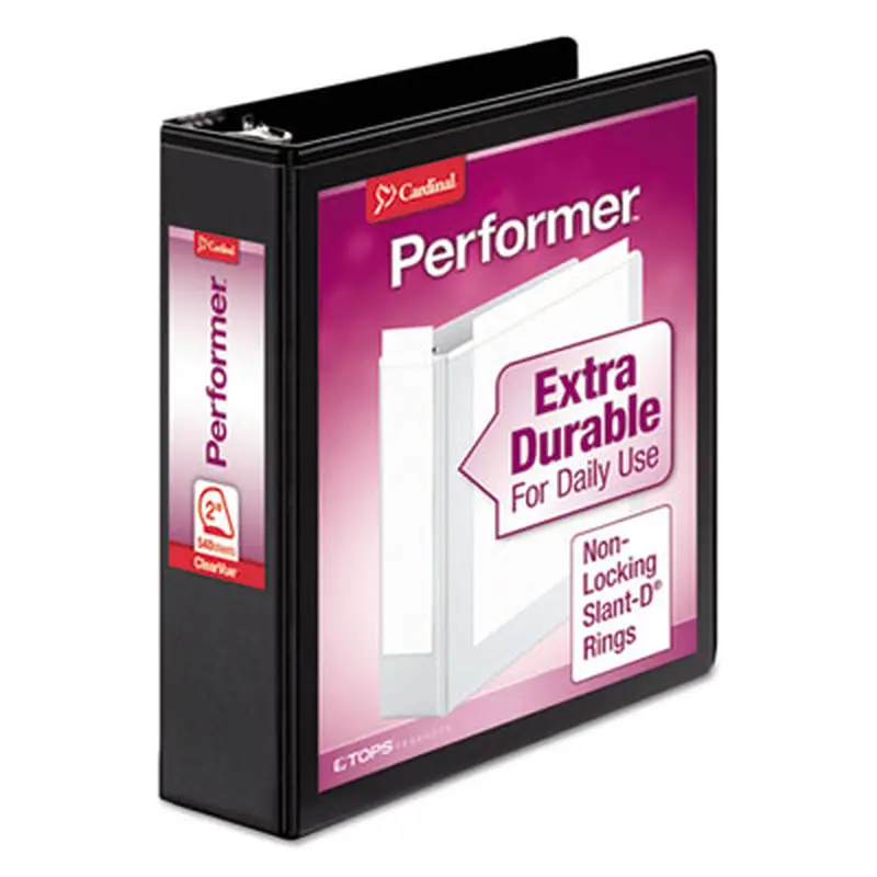 Performer ClearVue Slant-D Ring Binder, 3 Rings, 2" Capacity, 11 x 8.5, Black - Binders | Cardinal