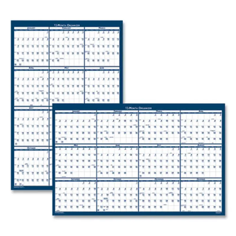 Recycled Poster Style Reversible/Erasable Yearly Wall Calendar, 66 x 33, White/Blue/Gray Sheets, 12-Month (Jan to Dec): 2026 - Wall Calendars | House of Doolittle