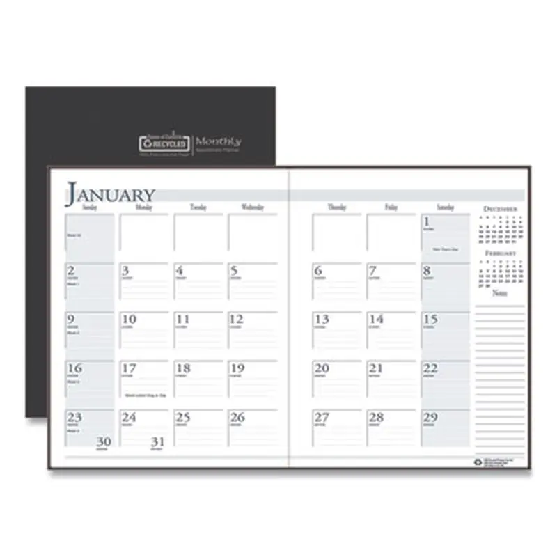 Recycled Ruled 14-Month Planner with Leatherette Cover, 11 x 8.5, Black Cover, 14-Month: Dec 2025 to Jan 2027 - Appointment Books & Planners | House of Doolittle