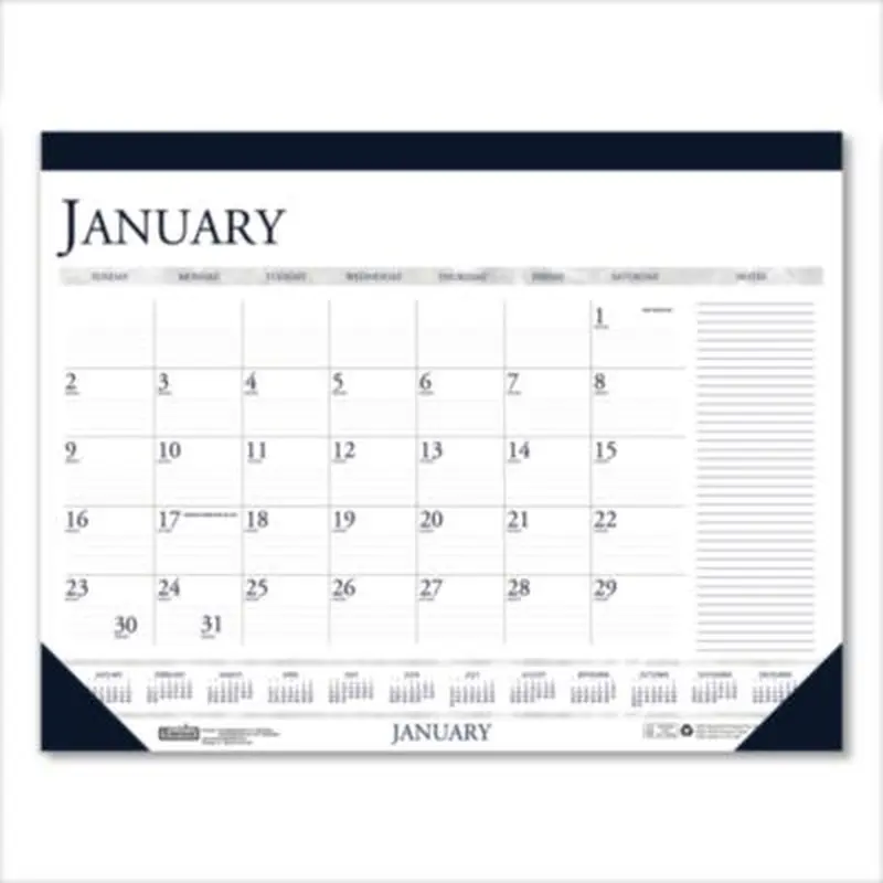 Recycled Two-Color Monthly Desk Pad Calendar with Notes Section, 18.5 x 13, Blue Binding/Corners, 12-Month (Jan-Dec): 2026 - Desk Pad Calendars | House of Doolittle
