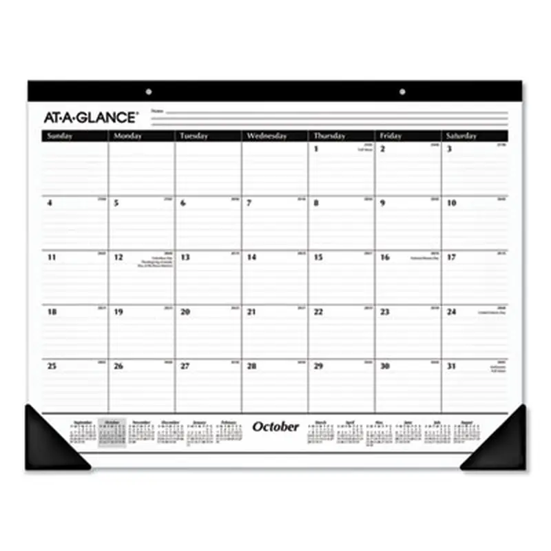 Academic Year Ruled Desk Pad, 21.75 x 17, White Sheets, Black Binding, Black Corners, 16-Month: Sept 2025 to Dec 2026 - Desk Pad Calendars | AT-A-GLANCE