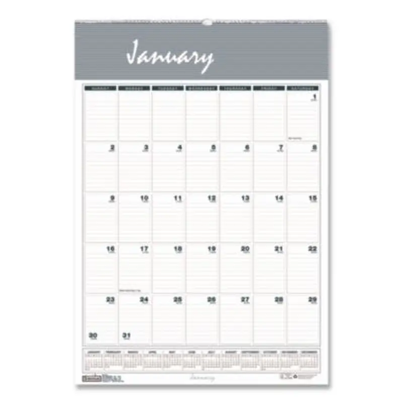 Bar Harbor Recycled Wirebound Monthly Wall Calendar, 22 x 31.25, White/Blue/Gray Sheets, 12-Month (Jan-Dec): 2026 - Wall Calendars | House of Doolittle