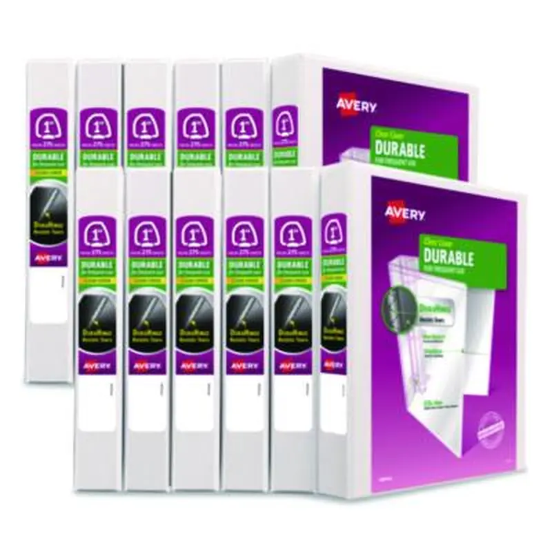 Durable View Binder with DuraHinge and EZD Rings, 3 Rings, 1" Capacity, 11 x 8.5, White, 12/Carton (9301) - Binders | Avery
