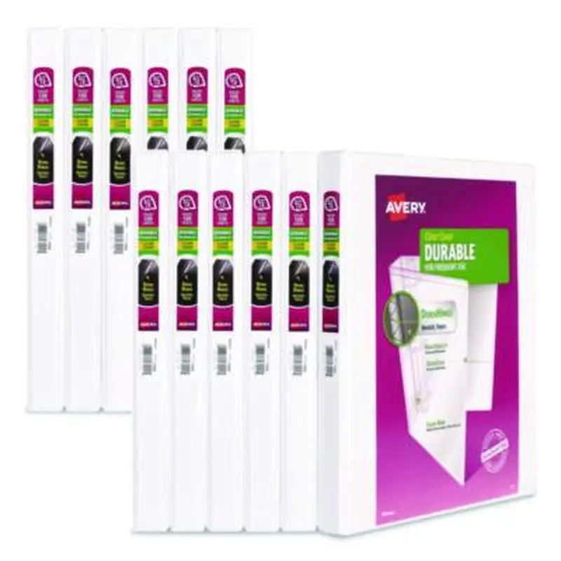 Durable View Binder with DuraHinge and Slant Rings, 3 Rings, 0.5" Capacity, 11 x 8.5, White, 12/Carton - Binders | Avery