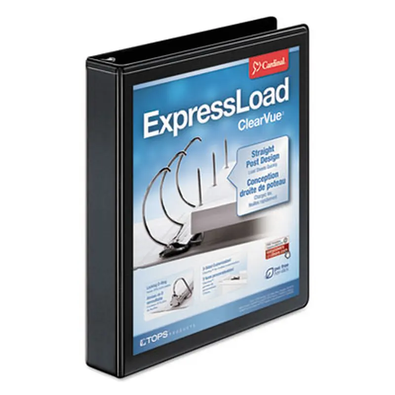 ExpressLoad ClearVue Locking D-Ring Binder, 3 Rings, 1.5" Capacity, 11 x 8.5, Black - Binders | Cardinal