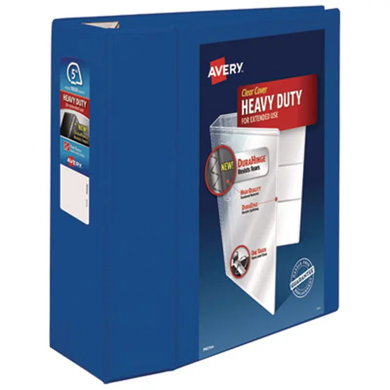 Heavy-Duty View Binder with DuraHinge and Locking One Touch EZD Rings, 3 Rings, 5" Capacity, 11 x 8.5, Pacific Blue - Binders | Avery