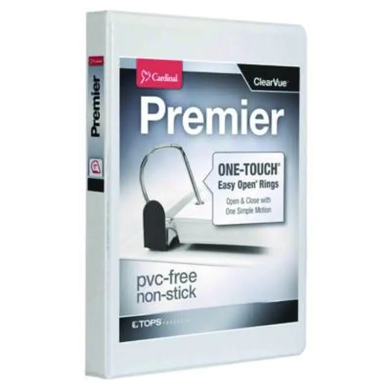 Premier Easy Open ClearVue Locking Slant-D Ring Binder, 3 Rings, 1" Capacity, 11 x 8.5, White - Binders | Cardinal