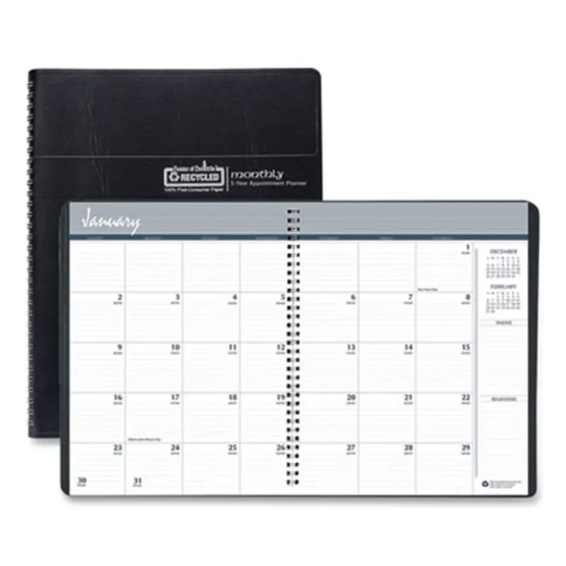 Recycled Monthly 5-Year/62-Month Planner, 11 x 8.5, Black Cover, 62-Month: Dec 2025 to Jan 2031 - Appointment Books & Planners | House of Doolittle