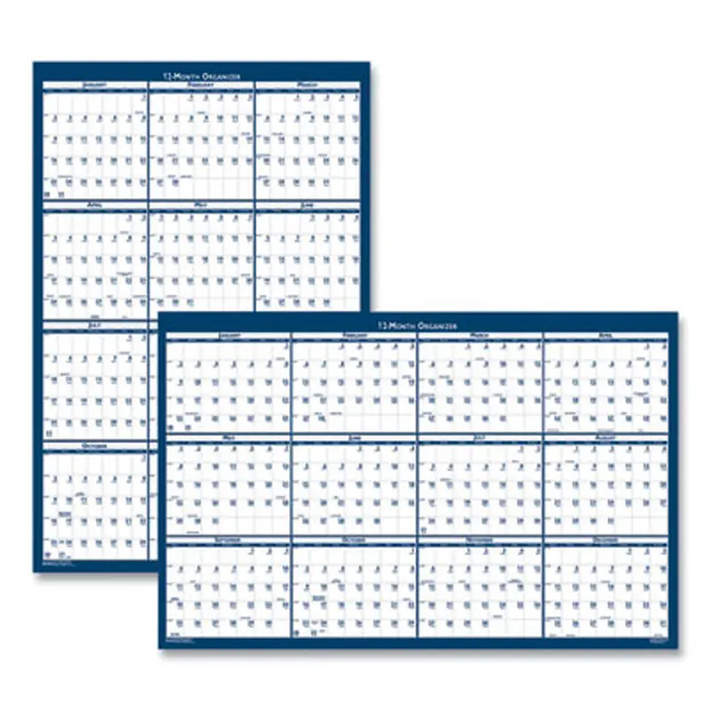 Recycled Poster Style Reversible/Erasable Yearly Wall Calendar, 24 x 37, White/Blue/Gray Sheets, 12-Month (Jan to Dec): 2026 - Wall Calendars | House of Doolittle