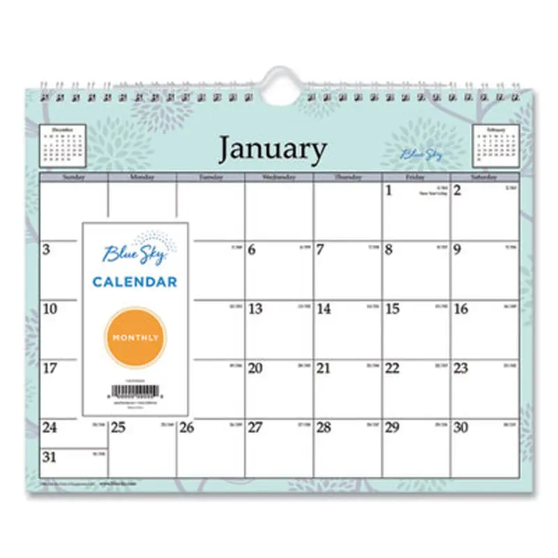 Rue Du Flore Wall Calendar, Floral Artwork, 11 x 8.75, White/Jade/Lavender Sheets, 12-Month (Jan to Dec): 2026 - Wall Calendars | Blue Sky