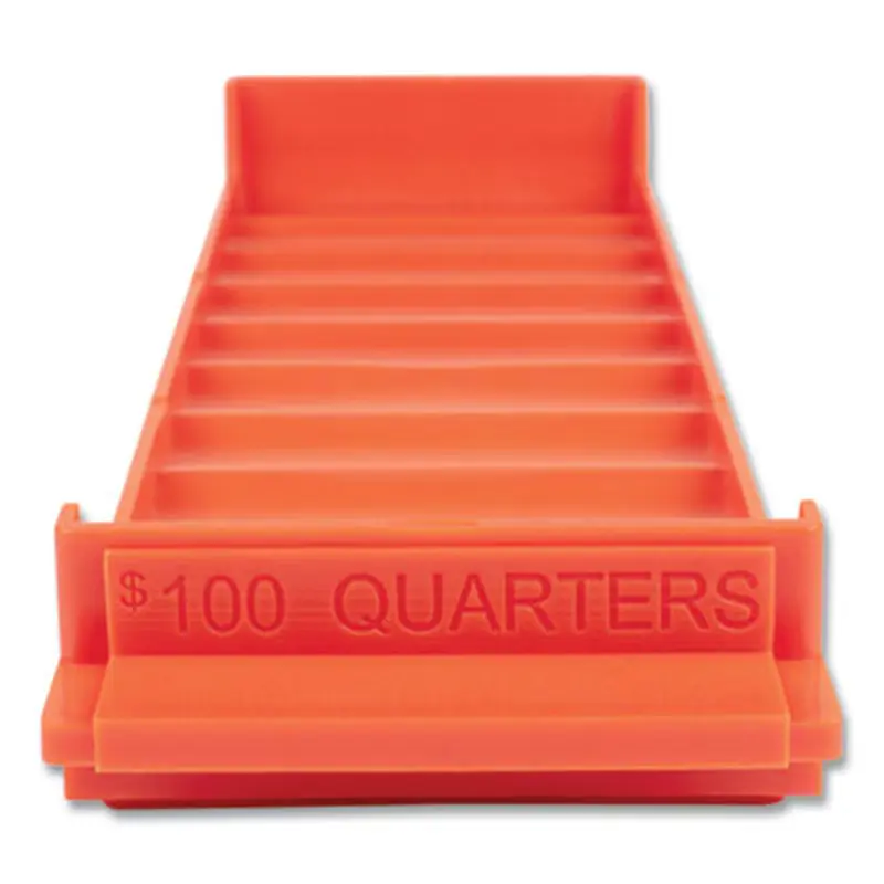 Stackable Plastic Coin Tray, Quarters, 10 Compartments, Stackable, 3.75 x 11.5 x 1.5, Orange, 2/Pack - Cash Drawers/Boxes/Trays | CONTROLTEK