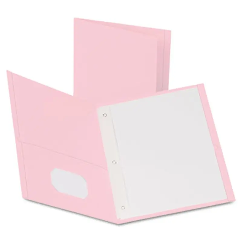 Twin-Pocket Folders with 3 Fasteners, 0.5" Capacity, 11 x 8.5, Pink,25/Box - Pocket Folders | Oxford