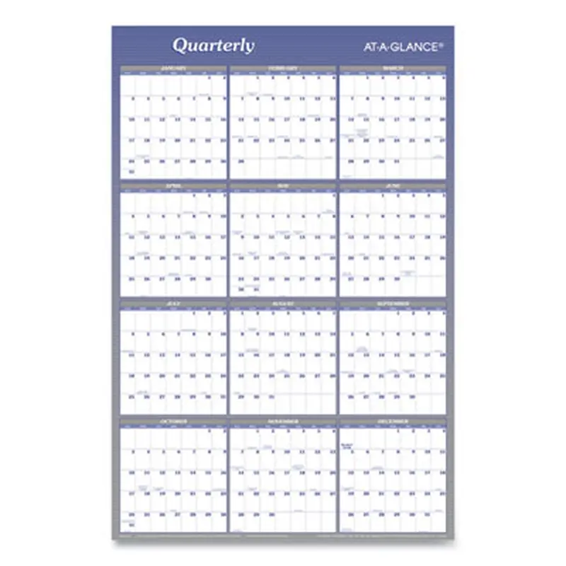Vertical/Horizontal Erasable Quarterly/Monthly Wall Planner, 24 x 36, White/Blue Sheets, 12-Month (Jan to Dec): 2026 - Wall Calendars | AT-A-GLANCE