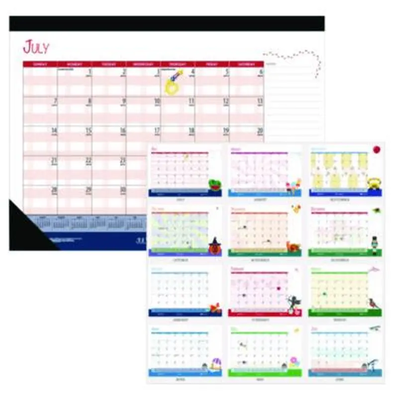 Academic Year Recycled Desk Pad Calendar, Illustrated Seasons Artwork, 22 x 17, Black Binding, 12-Month (July-June):2025-2026 - Desk Pad Calendars | House of Doolittle