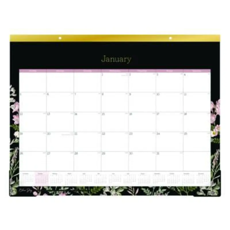 Neveah Monthly Desk Pad Calendar, Floral Artwork, 22" x 17", White/Black/Pink Sheets, Gold Headband, 12-Month (Jan-Dec): 2026 - Desk Pad Calendars | Blue Sky