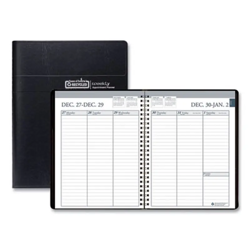 Recycled Weekly Appointment Book Ruled without Appointment Times, 8.75 x 6.88, Black Cover, 12-Month (Jan to Dec): 2026 - Appointment Books & Planners | House of Doolittle