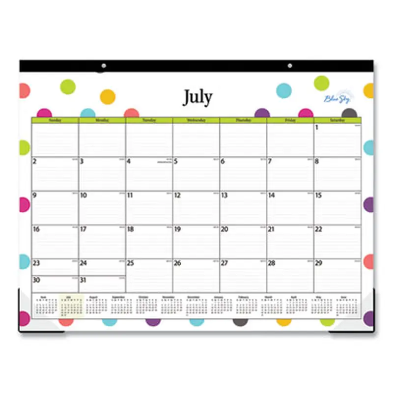 Teacher Dots Academic Desk Pad, 22 x 17, Black Binding, Clear Corners, 12-Month (July to June): 2025 to 2026 - Desk Pad Calendars | Blue Sky