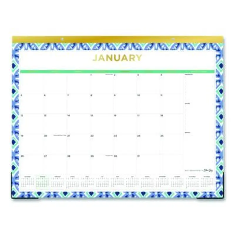 Tile Monthly Desk Pad Calendar, Geometric Artwork, 22 x 17, White/Blue/Green Sheets, 12-Month (Jan to Dec): 2026 - Calendars | Blue Sky