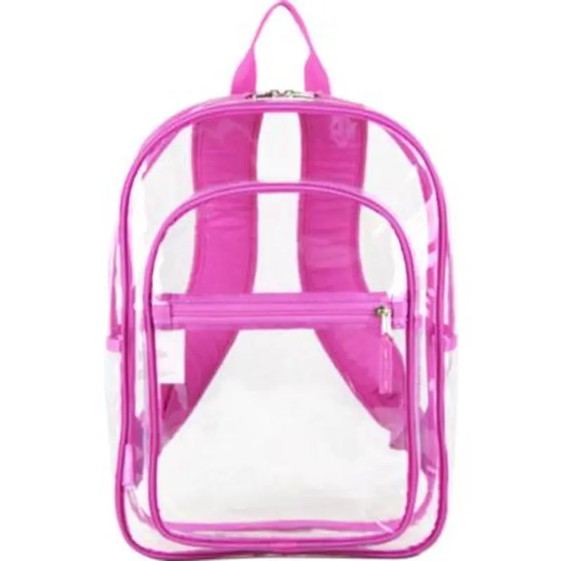 Clear with Color Trim Backpack, 11.5" x 5" x 16.5", Clear/Pink - Book Bags | Eastsport