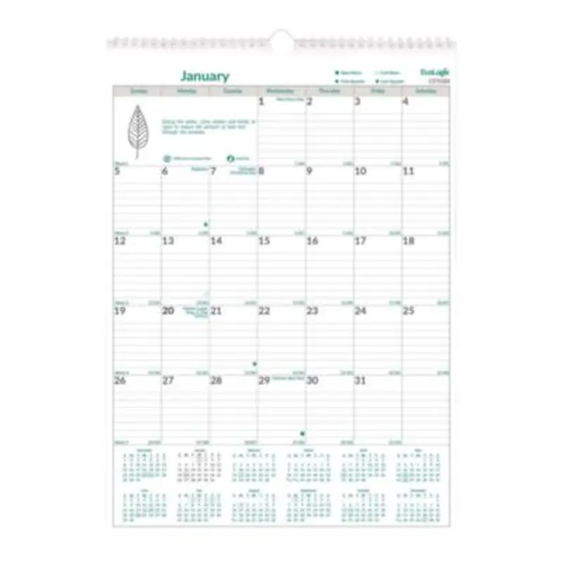 EcoLogix Monthly Wall Calendar, EcoLogix Artwork, 12 x 17, White/Green Sheets, 12-Month (Jan to Dec): 2026 - Wall Calendars | Brownline