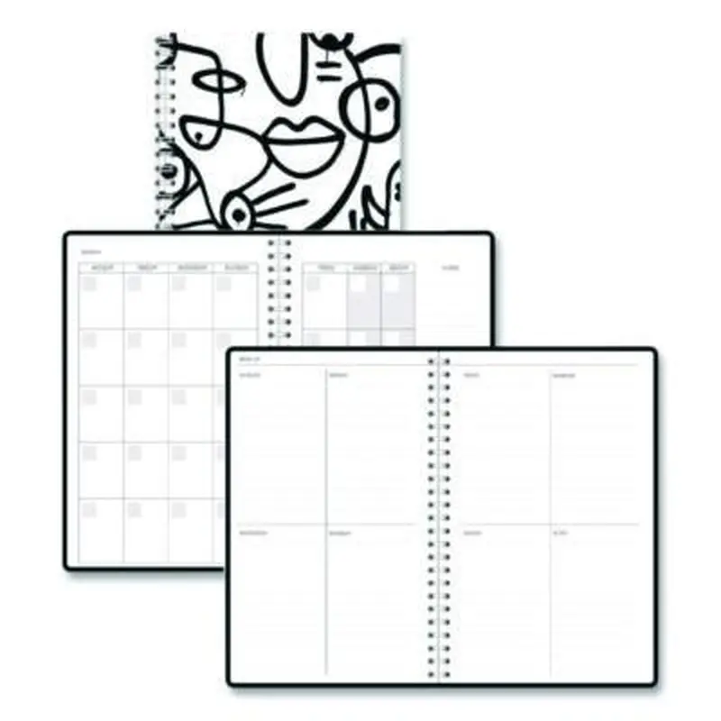 Recycled Non-Dated Monthly/Weekly Planner, Abstract Faces, Black/White Cover, Undated - Appointment Books & Planners | House of Doolittle