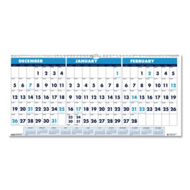Recycled Three-Month Format Wall Calendar, Horizontal Orientation, 17 x 8, White Sheets, 14-Month: Dec 2025 to Jan 2027 - Wall Calendars | House of Doolittle