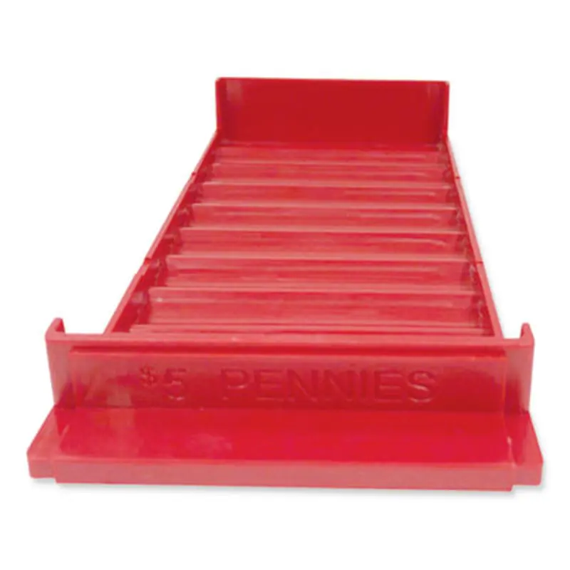 Stackable Plastic Coin Tray, Pennies, 10 Compartments, Stackable, 3.75 x 11.5 x 1.5, Red, 2/Pack - Cash Drawers/Boxes/Trays | CONTROLTEK