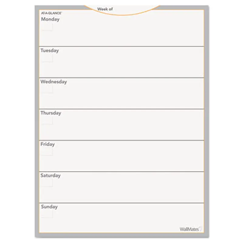 WallMates Self-Adhesive Dry Erase Weekly Planning Surfaces, 18 x 24, White/Gray/Orange Sheets, Undated - Wall Calendars | AT-A-GLANCE