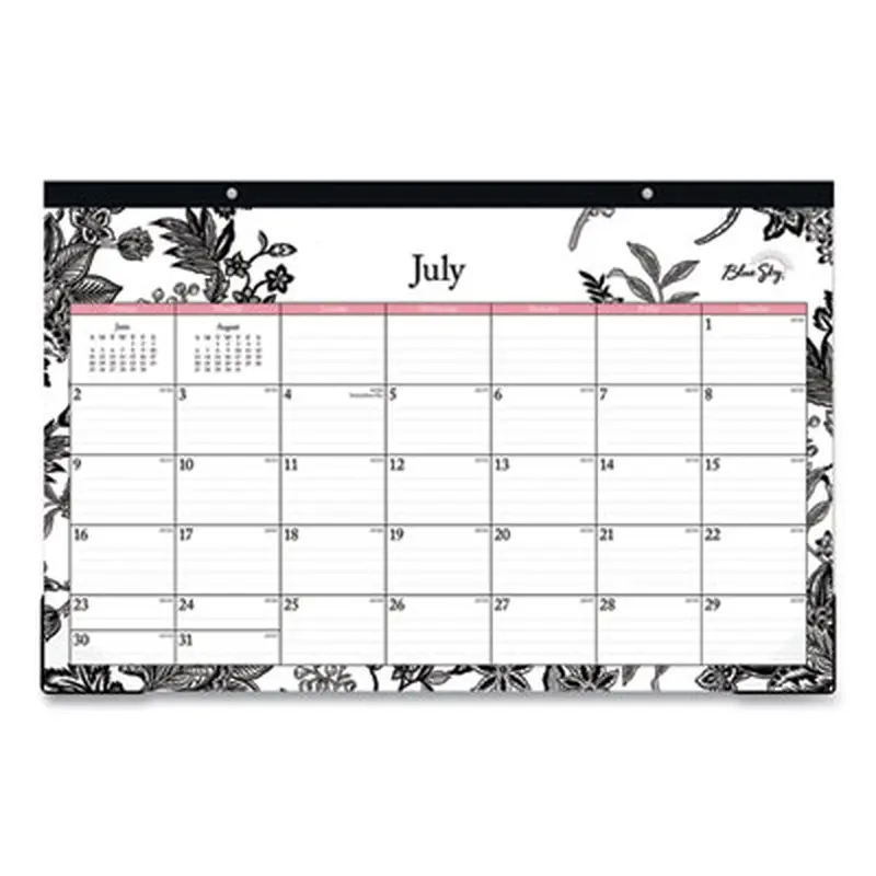 Analeis Academic Year Desk Pad Calendar, Floral Artwork, 17 x 11, White/Black/Coral Sheets, 12-Month (July-June): 2025-2026 - Desk Pad Calendars | Blue Sky