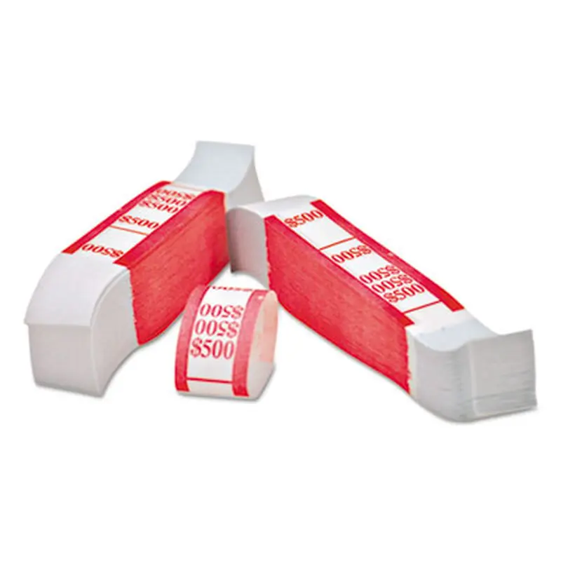 Color-Coded Kraft Currency Straps, $5 Bill, $500, Self-Adhesive, 1000/Pack - Cash/Coin Wrappers | Iconex