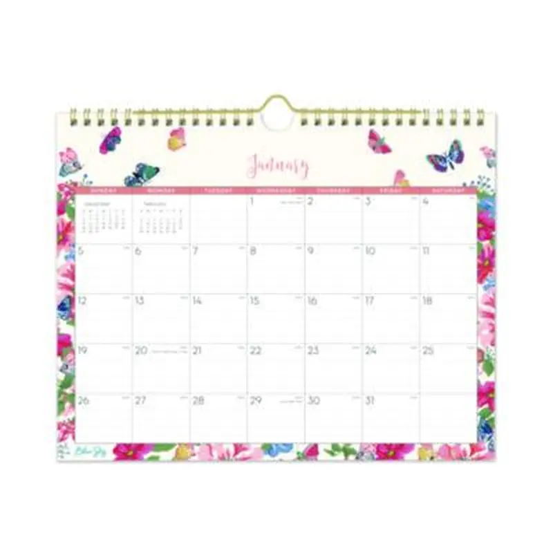 Fly By Monthly Wall Calendar, Butterflies Artwork, 11" x 8.75", Cream/Pink/Blue Sheets, 12-Month (Jan to Dec): 2026 - Wall Calendars | Blue Sky