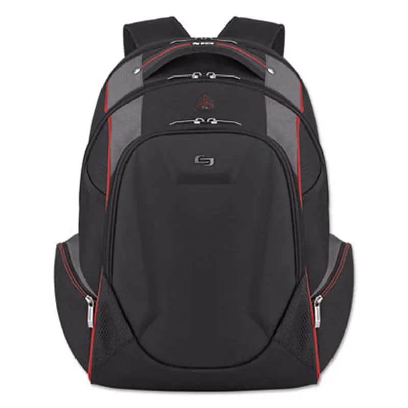 Launch Laptop Backpack, Fits Devices Up to 17.3", Polyester, 12.5 x 8 x 19.5, Black/Gray/Red - Book Bags | Solo