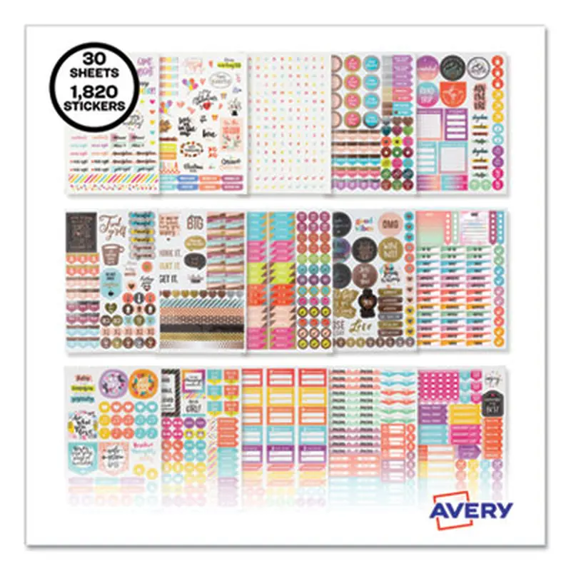 Planner Sticker Variety Pack for Moms: Budget, Family, Fitness, Holiday and Work Stickers, Assorted Sizes and Colors, 1820/PK - Appointment Book Accessories | Avery