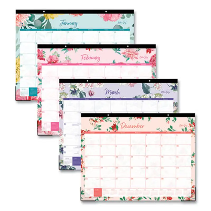 Reflections Desk Pad Calendar, Floral Artwork, 22 x 17, Assorted Sheet Colors, Black Binding, 12-Month (Jan to Dec): 2026 - Desk Pad Calendars | Blue Sky