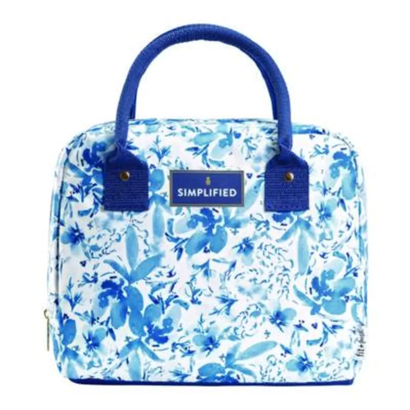 Simplified Lunch Bag with 4 Food Containers, 9 x 6 x 10, Blue Floral - Lunch Boxes & Tote Bags | fit   fresh