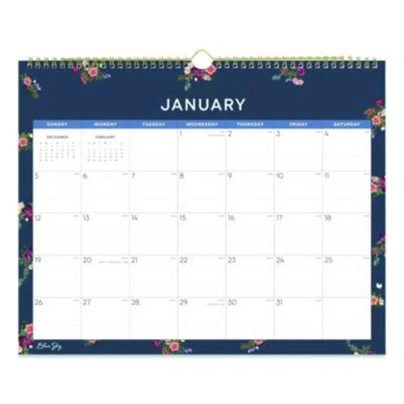Ashlyn Monthly Wall Calendar, Floral Artwork, 15 x 12, White/Blue/Pink Sheets, 12-Month (Jan to Dec): 2026 - Wall Calendars | Blue Sky