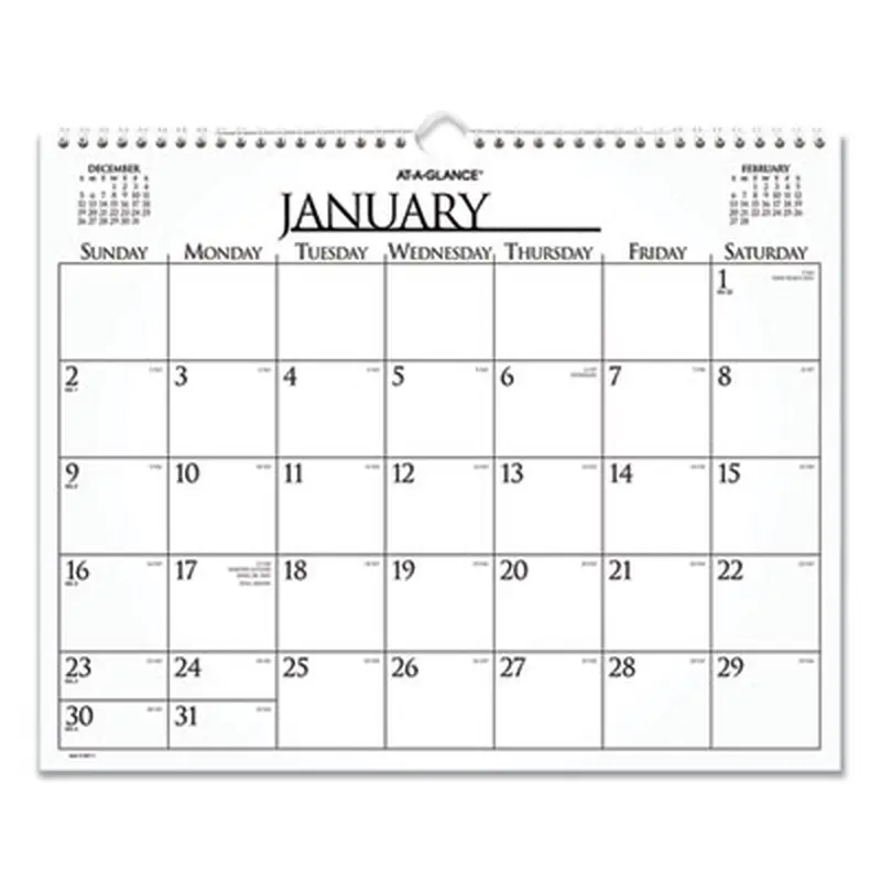 Business Monthly Wall Calendar, 15 x 12, White/Black Sheets, 12-Month (Jan to Dec): 2026 - Wall Calendars | AT-A-GLANCE
