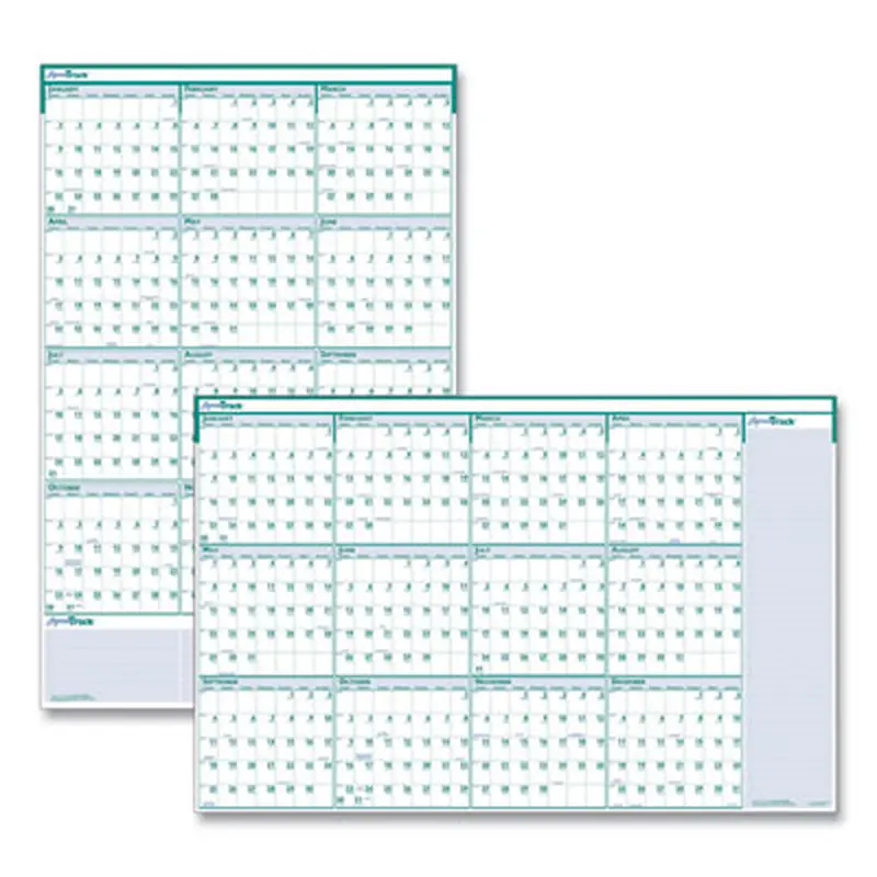 Express Track Recycled Reversible/Erasable Yearly Wall Calendar, 24 x 37, White/Teal Sheets, 12-Month (Jan to Dec): 2026 - Wall Calendars | House of Doolittle