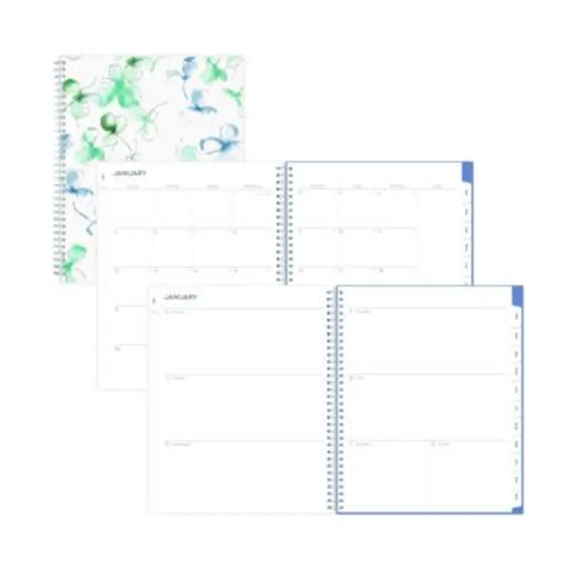 Lindley Weekly/Monthly Planner, Floral Artwork, 11 x 8.5, White/Blue/Green Cover, 12-Month (Jan to Dec): 2026 - Appointment Books & Planners | Blue Sky