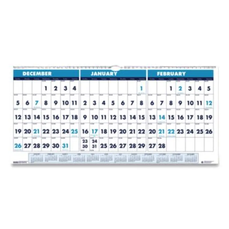 Recycled Three-Month Format Wall Calendar, Horizontal Orientation, 23.5 x 12, White Sheets, 14-Month: Dec 2025 to Jan 2027 - Wall Calendars | House of Doolittle