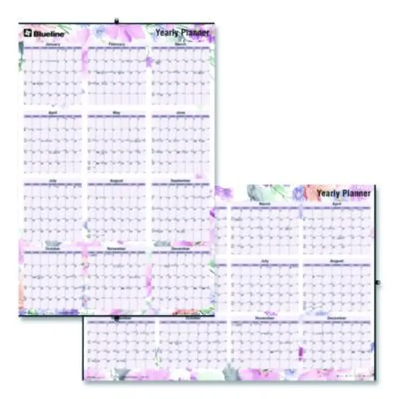 Yearly Laminated Wall Calendar, Passion Floral Artwork, 36 x 24, White/Multicolor Sheets, 12-Month (Jan to Dec): 2026 - Wall Calendars | Blueline