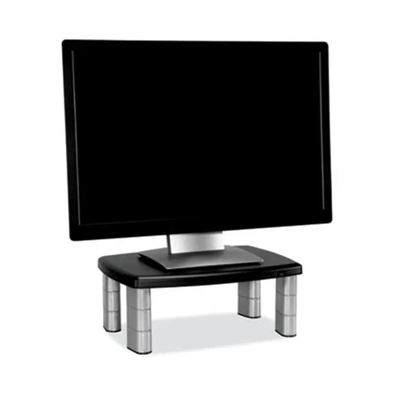 Adjustable Height Monitor Stand, 15" x 12" x 2.63" to 5.78", Black/Silver, Supports 80 lbs - Monitor Stands | 3M
