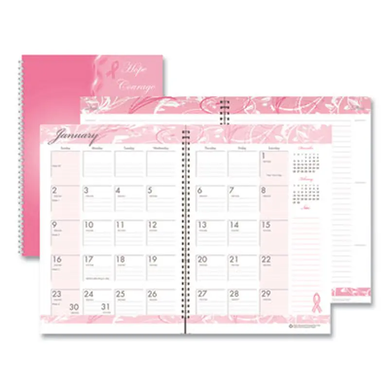 Breast Cancer Awareness Recycled Ruled Monthly Planner/Journal, 10 x 7, Pink Cover, 12-Month (Jan to Dec): 2026 - Appointment Books & Planners | House of Doolittle