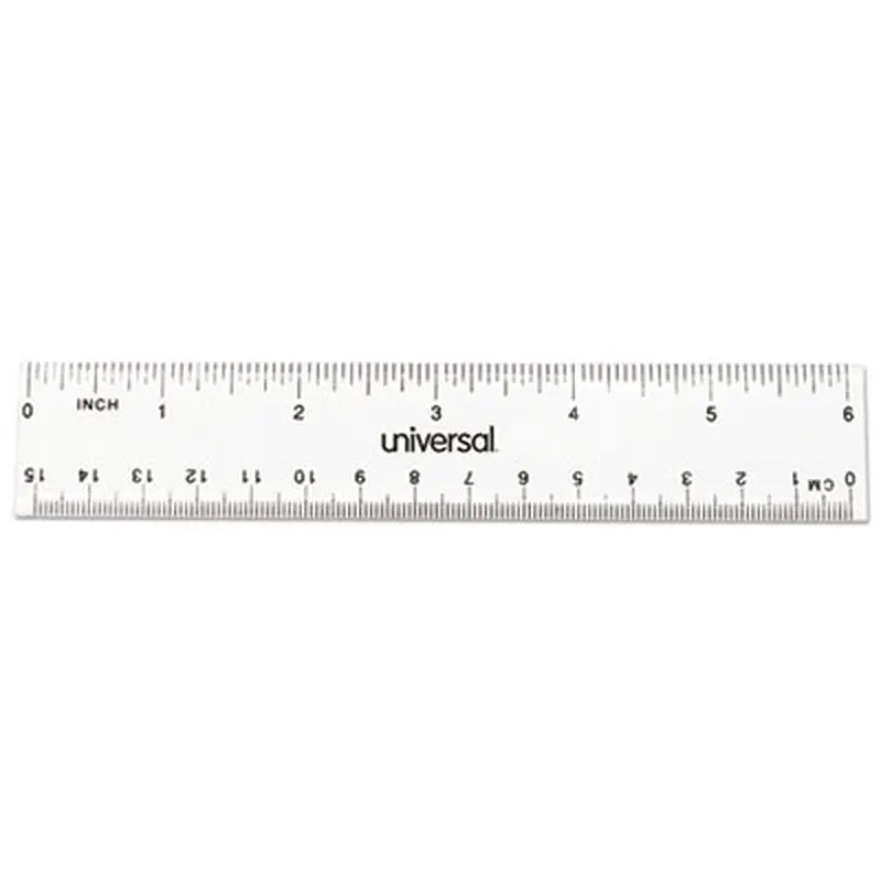 Clear Plastic Ruler, Standard/Metric, 6" Long, Clear, 2/Pack - Rulers | Universal
