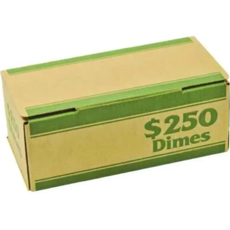 Dimes Coin Box, 1 Compartment, 15.5 x 19.25 x 4.5, Kraft/Green, 50/Pack - Cash Drawers/Boxes/Trays | CONTROLTEK
