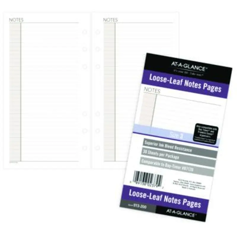 Lined Notes Pages for Planners/Organizers, 6.75 x 3.75, White Sheets, Undated, 30 Sheets - Appointment Books & Planners | AT-A-GLANCE